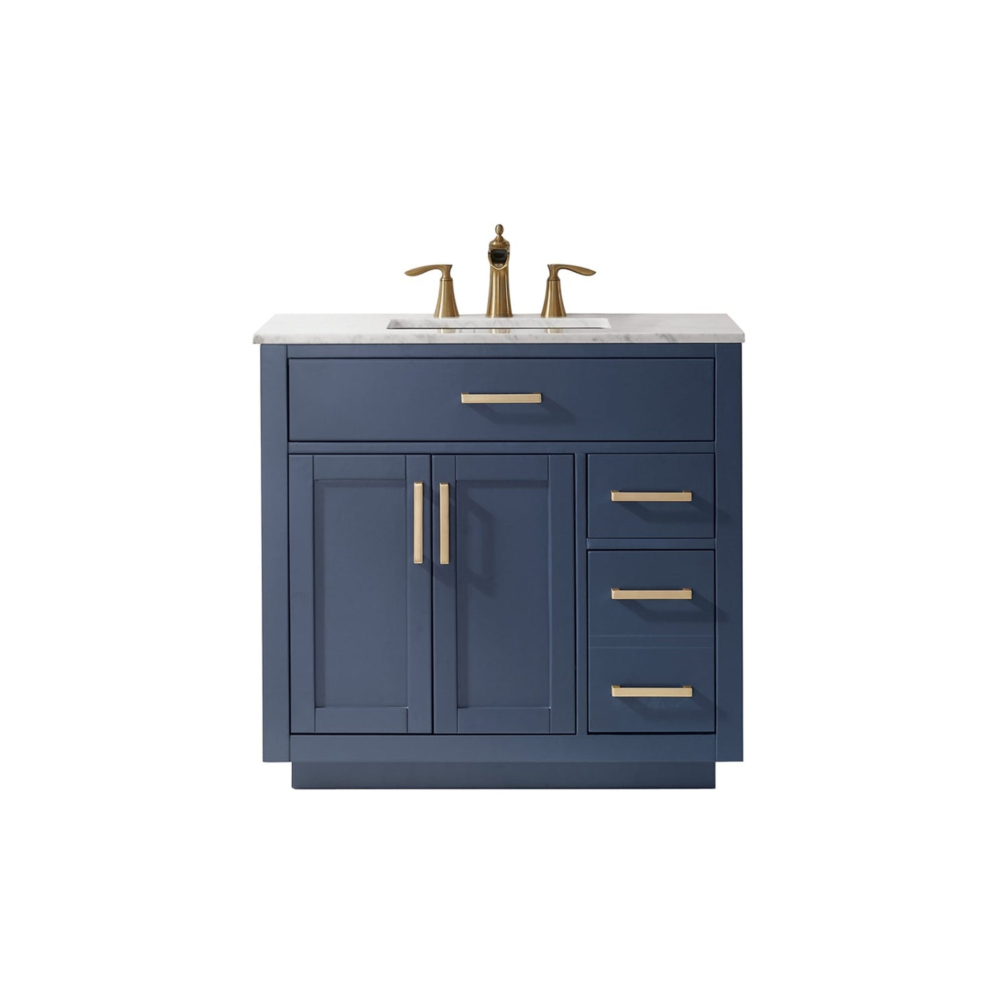 Ivy 36" Single Bathroom Vanity Set in Royal Blue and Carrara White Marble Countertop without Mirror
