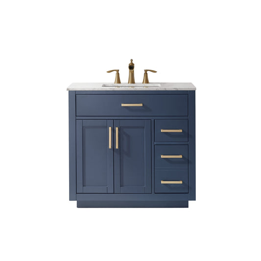 Ivy 36" Single Bathroom Vanity Set in Royal Blue and Carrara White Marble Countertop without Mirror