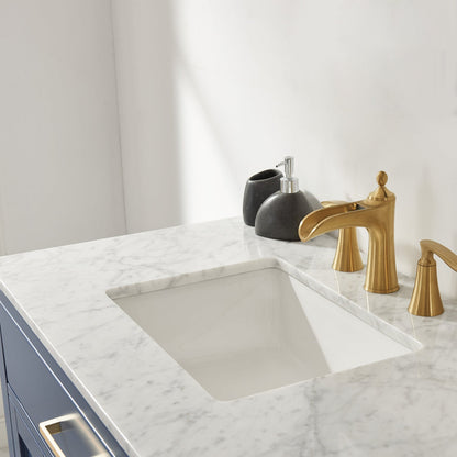 Ivy 36" Single Bathroom Vanity Set in Royal Blue and Carrara White Marble Countertop without Mirror