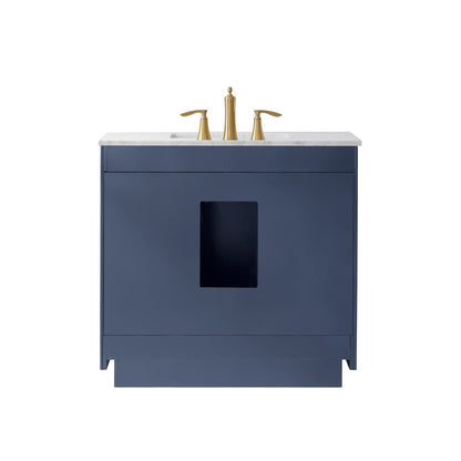 Ivy 36" Single Bathroom Vanity Set in Royal Blue and Carrara White Marble Countertop without Mirror