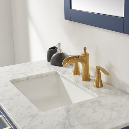 Ivy 36" Single Bathroom Vanity Set in Royal Blue and Carrara White Marble Countertop with Mirror