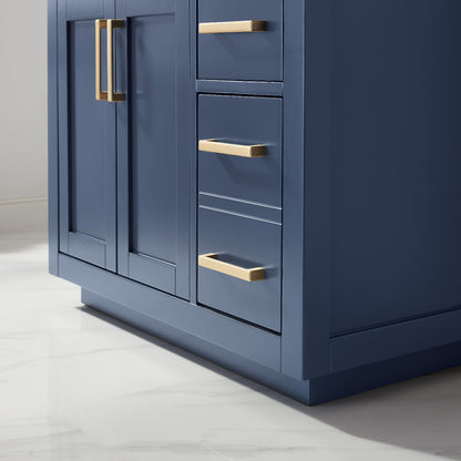 Ivy 36" Single Bathroom Vanity Set in Royal Blue and Carrara White Marble Countertop with Mirror