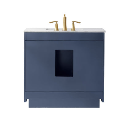Ivy 36" Single Bathroom Vanity Set in Royal Blue and Carrara White Marble Countertop with Mirror