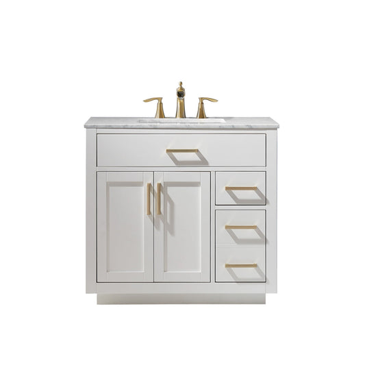 Ivy 36" Single Bathroom Vanity Set in White and Carrara White Marble Countertop without Mirror