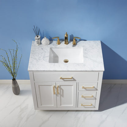 Ivy 36" Single Bathroom Vanity Set in White and Carrara White Marble Countertop without Mirror
