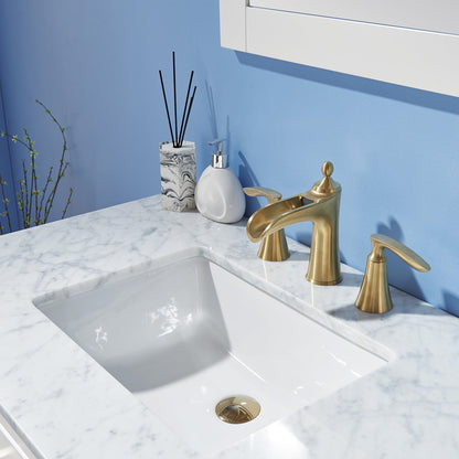 Ivy 36" Single Bathroom Vanity Set in White and Carrara White Marble Countertop with Mirror