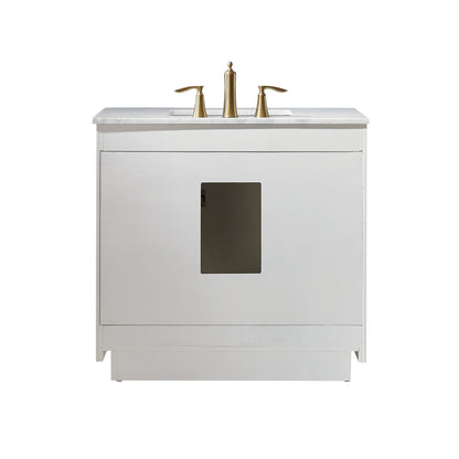 Ivy 36" Single Bathroom Vanity Set in White and Carrara White Marble Countertop with Mirror