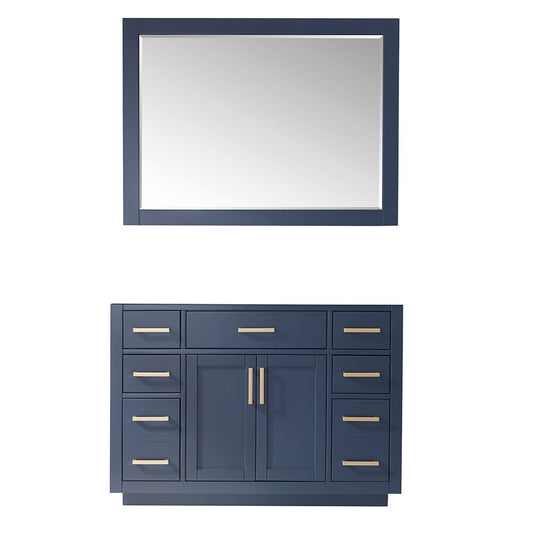 Ivy 48" Single Bathroom Vanity Cabinet Only in Royal Blue and Mirror, without Countertop