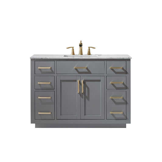 Ivy 48" Single Bathroom Vanity Set in Gray and Carrara White Marble Countertop without Mirror