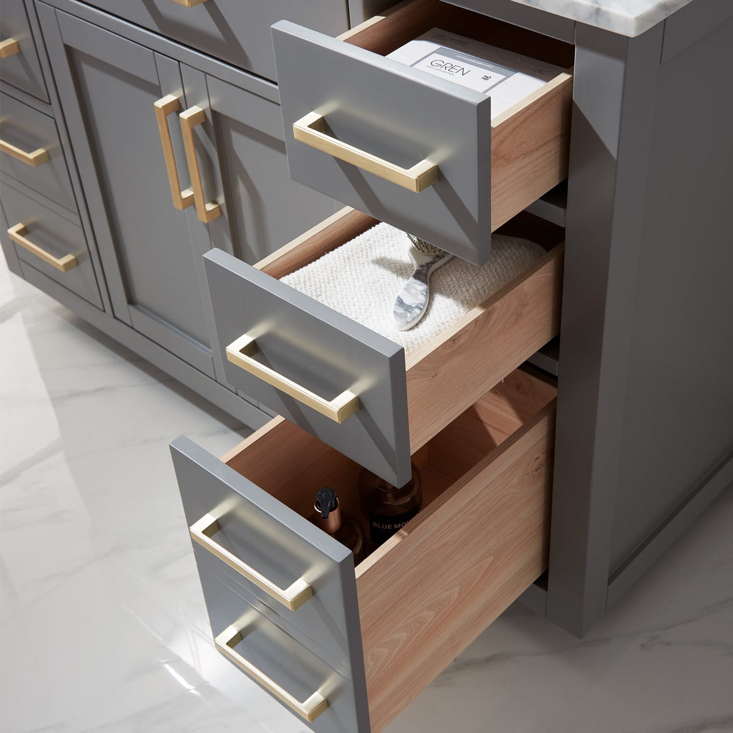 Ivy 48" Single Bathroom Vanity Set in Gray and Carrara White Marble Countertop without Mirror