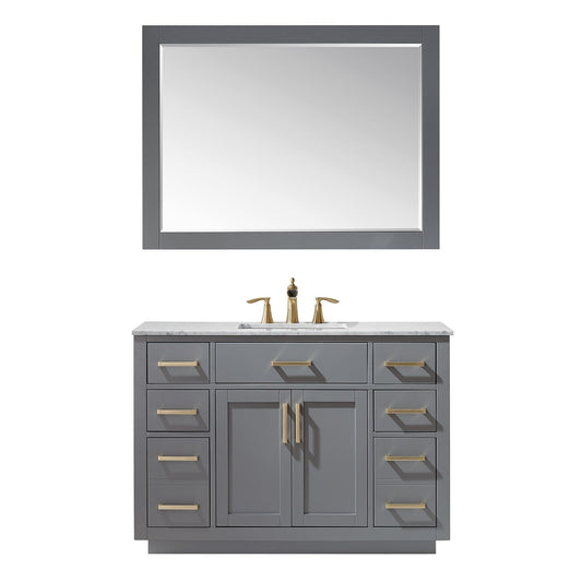 Ivy 48" Single Bathroom Vanity Set in Gray and Carrara White Marble Countertop with Mirror