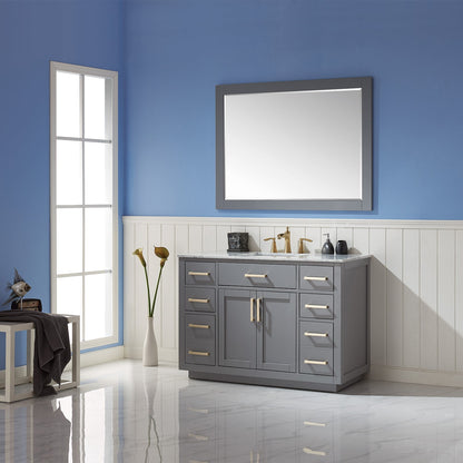 Ivy 48" Single Bathroom Vanity Set in Gray and Carrara White Marble Countertop with Mirror