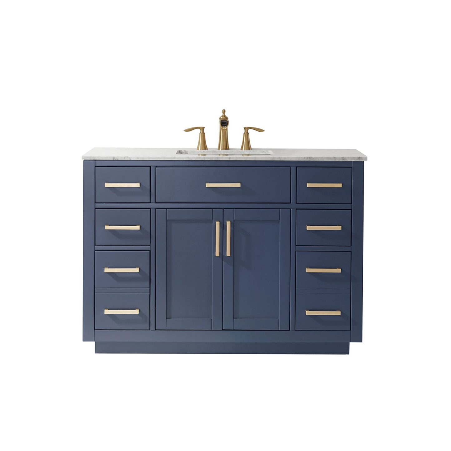 Ivy 48" Single Bathroom Vanity Set in Royal Blue and Carrara White Marble Countertop without Mirror