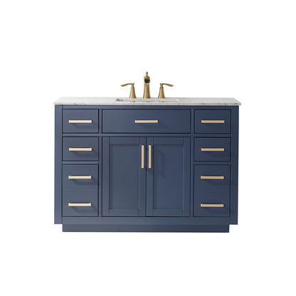 Ivy 48" Single Bathroom Vanity Set in Royal Blue and Carrara White Marble Countertop without Mirror