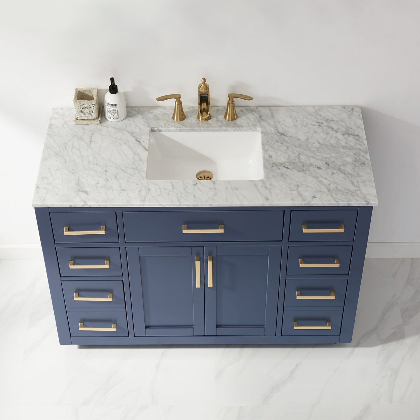 Ivy 48" Single Bathroom Vanity Set in Royal Blue and Carrara White Marble Countertop without Mirror