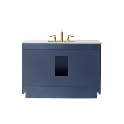 Ivy 48" Single Bathroom Vanity Set in Royal Blue and Carrara White Marble Countertop without Mirror