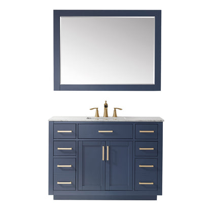 Ivy 48" Single Bathroom Vanity Set in Royal Blue and Carrara White Marble Countertop with Mirror