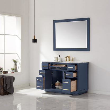 Ivy 48" Single Bathroom Vanity Set in Royal Blue and Carrara White Marble Countertop with Mirror
