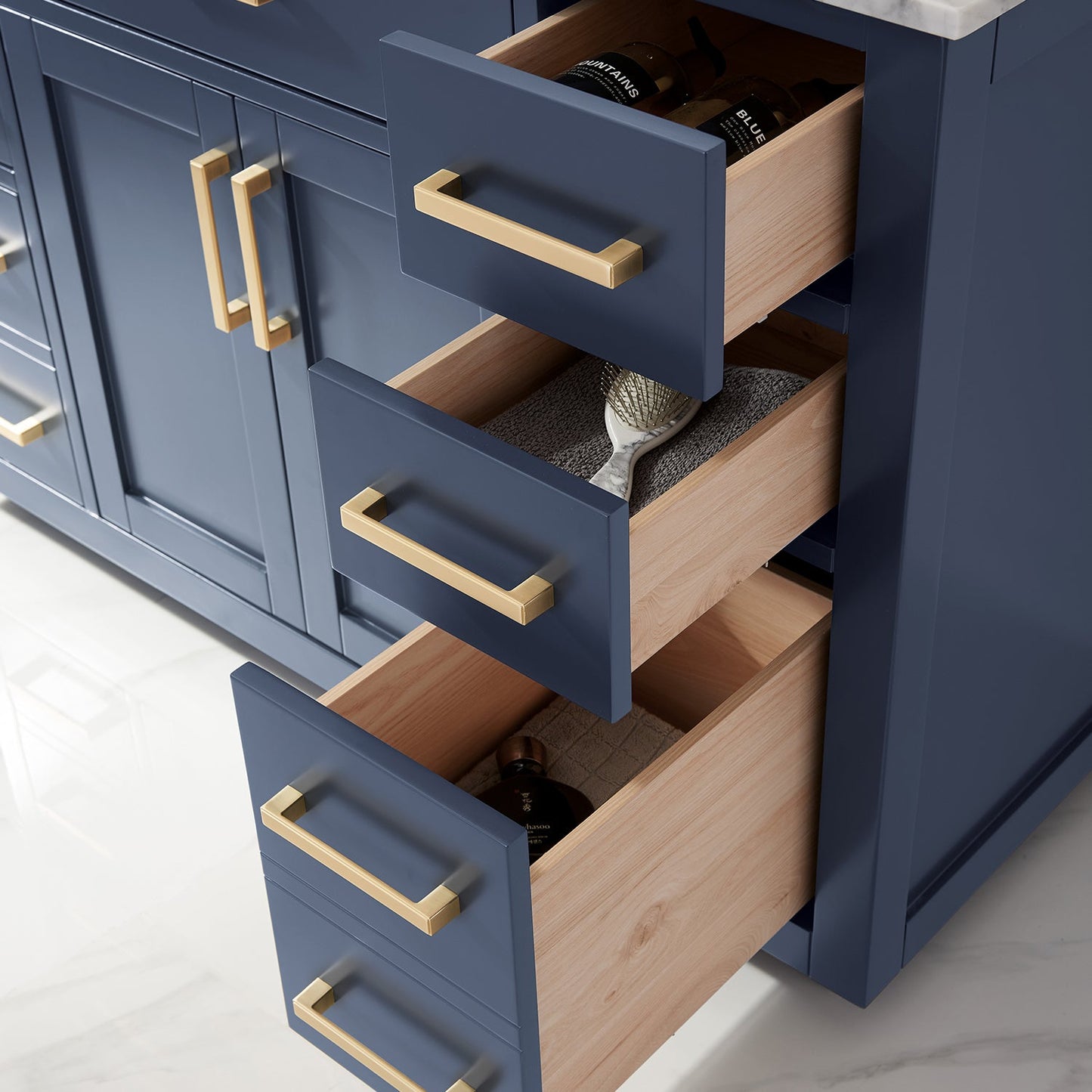 Ivy 48" Single Bathroom Vanity Set in Royal Blue and Carrara White Marble Countertop with Mirror
