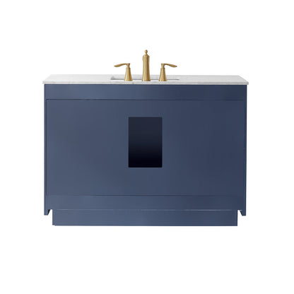 Ivy 48" Single Bathroom Vanity Set in Royal Blue and Carrara White Marble Countertop with Mirror