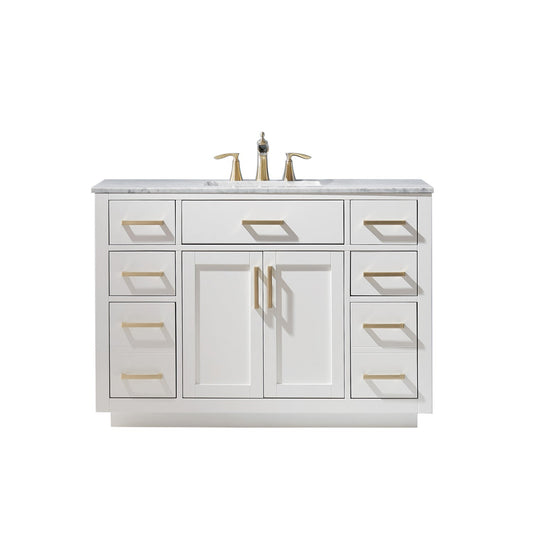 Ivy 48" Single Bathroom Vanity Set in White and Carrara White Marble Countertop without Mirror