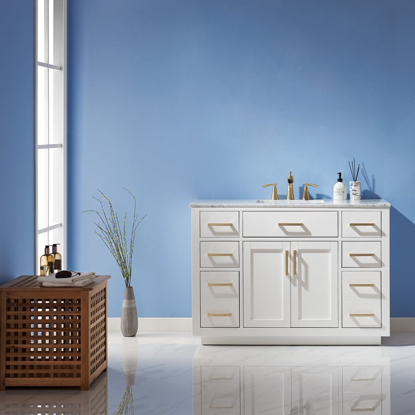 Ivy 48" Single Bathroom Vanity Set in White and Carrara White Marble Countertop without Mirror