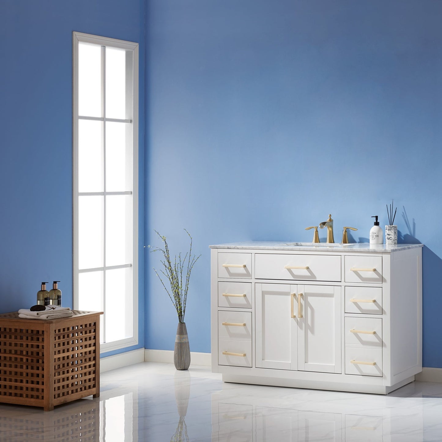Ivy 48" Single Bathroom Vanity Set in White and Carrara White Marble Countertop without Mirror