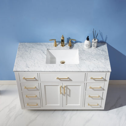 Ivy 48" Single Bathroom Vanity Set in White and Carrara White Marble Countertop without Mirror