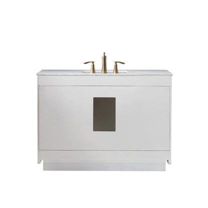 Ivy 48" Single Bathroom Vanity Set in White and Carrara White Marble Countertop without Mirror