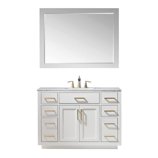 Ivy 48" Single Bathroom Vanity Set in White and Carrara White Marble Countertop with Mirror