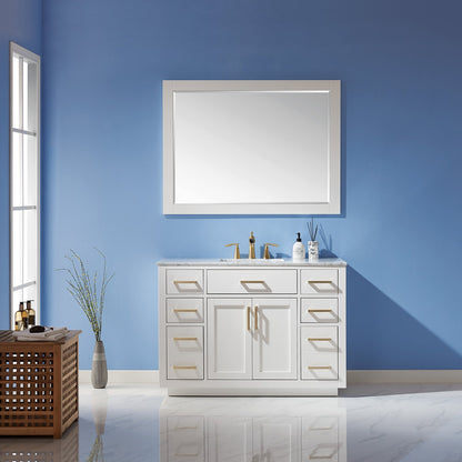 Ivy 48" Single Bathroom Vanity Set in White and Carrara White Marble Countertop with Mirror
