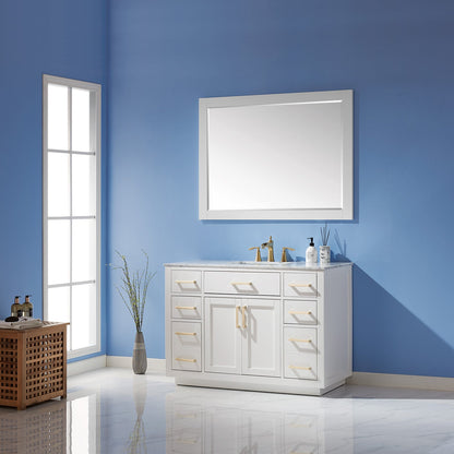 Ivy 48" Single Bathroom Vanity Set in White and Carrara White Marble Countertop with Mirror
