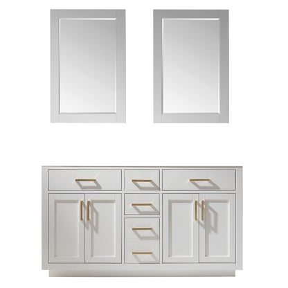 Ivy 60" Double Bathroom Vanity Cabinet Only in White and Mirror, without Countertop