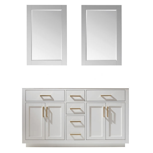 Ivy 60" Double Bathroom Vanity Cabinet Only in White and Mirror, without Countertop