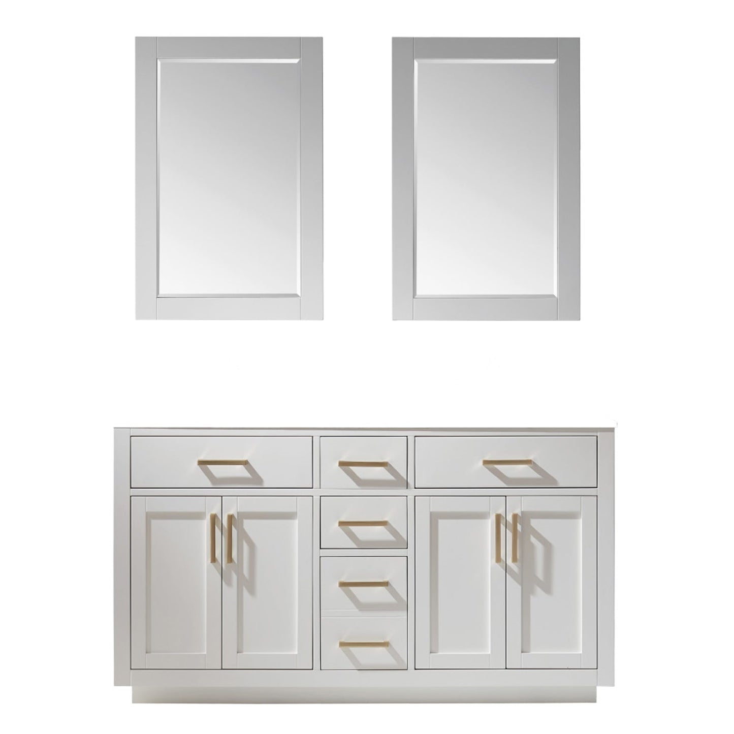 Ivy 60" Double Bathroom Vanity Cabinet Only in White and Mirror, without Countertop