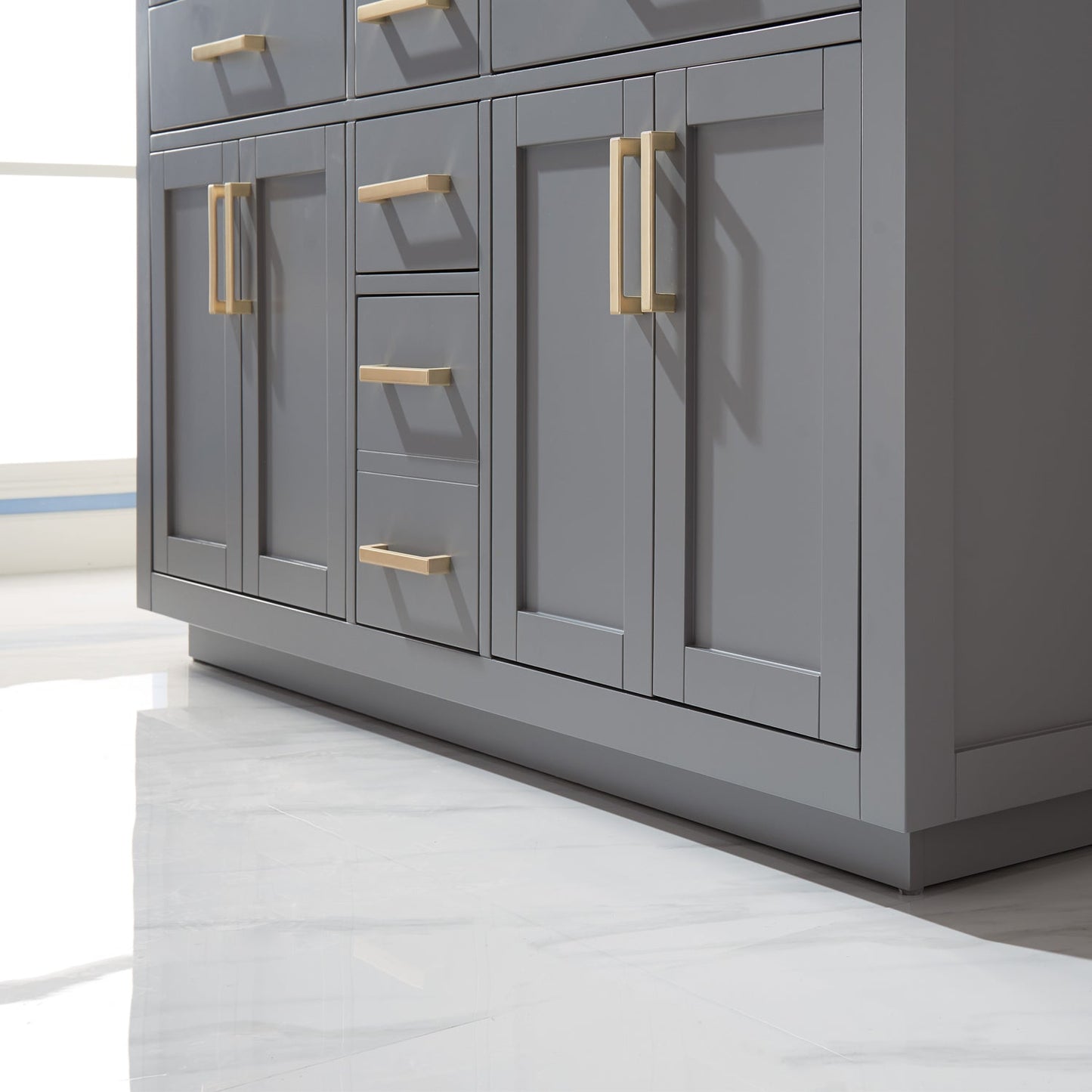 Ivy 60" Double Bathroom Vanity Set in Gray and Carrara White Marble Countertop without Mirror