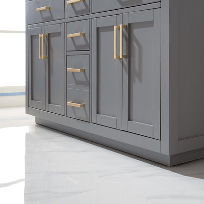 Ivy 60" Double Bathroom Vanity Set in Gray and Carrara White Marble Countertop without Mirror