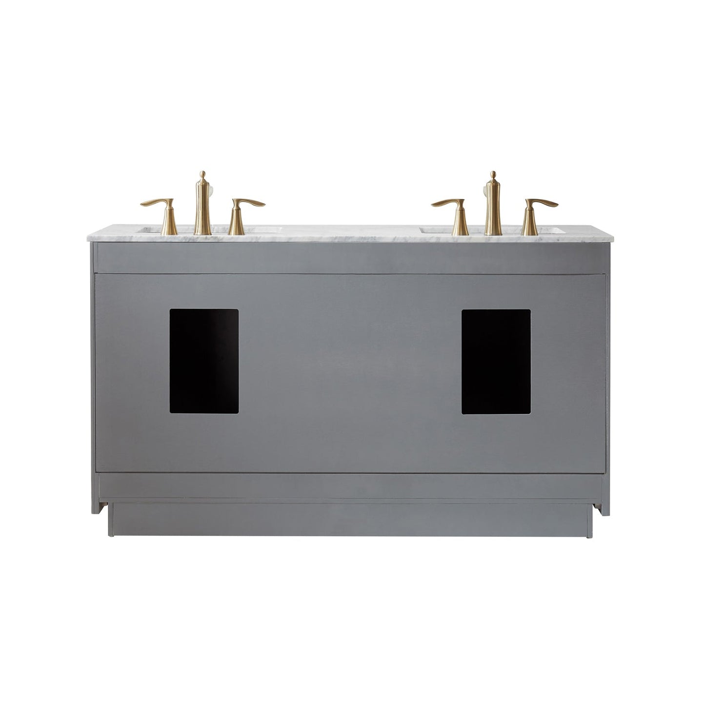 Ivy 60" Double Bathroom Vanity Set in Gray and Carrara White Marble Countertop without Mirror