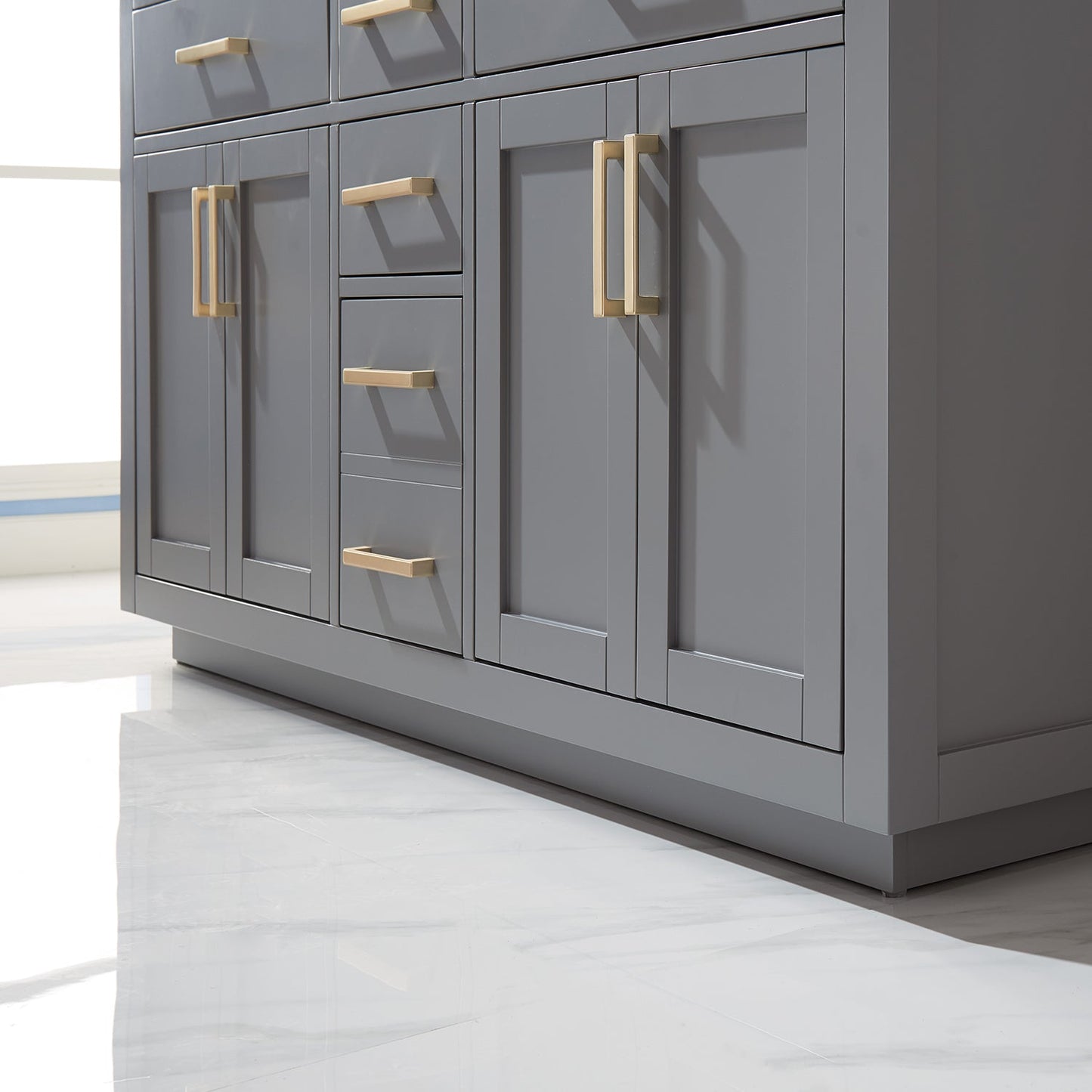 Ivy 60" Double Bathroom Vanity Set in Gray and Carrara White Marble Countertop with Mirror