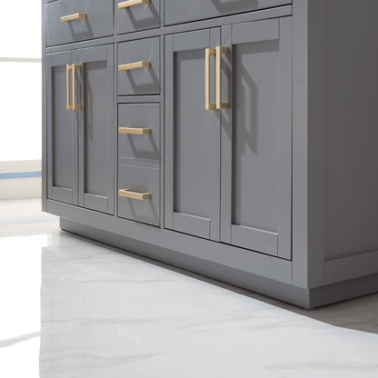 Ivy 60" Double Bathroom Vanity Set in Gray and Carrara White Marble Countertop with Mirror