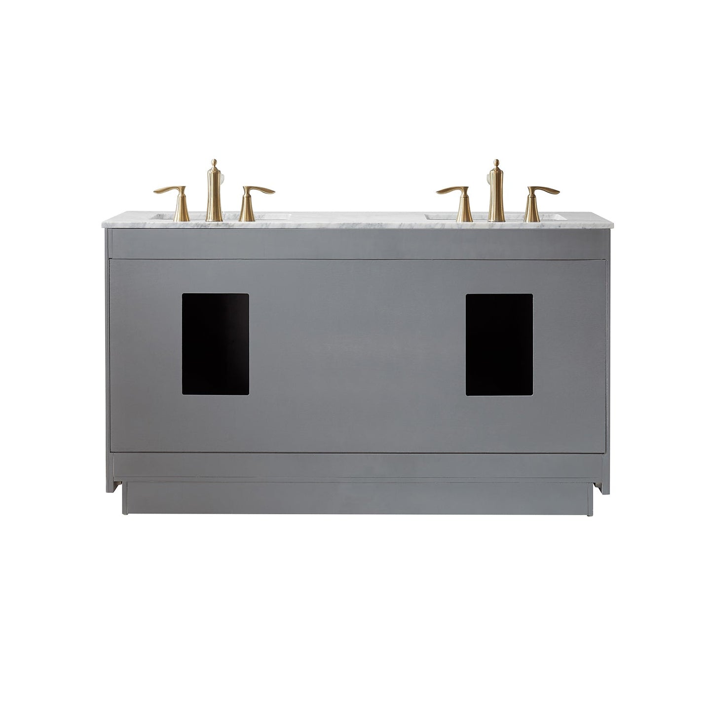 Ivy 60" Double Bathroom Vanity Set in Gray and Carrara White Marble Countertop with Mirror