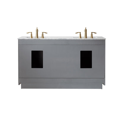 Ivy 60" Double Bathroom Vanity Set in Gray and Carrara White Marble Countertop with Mirror