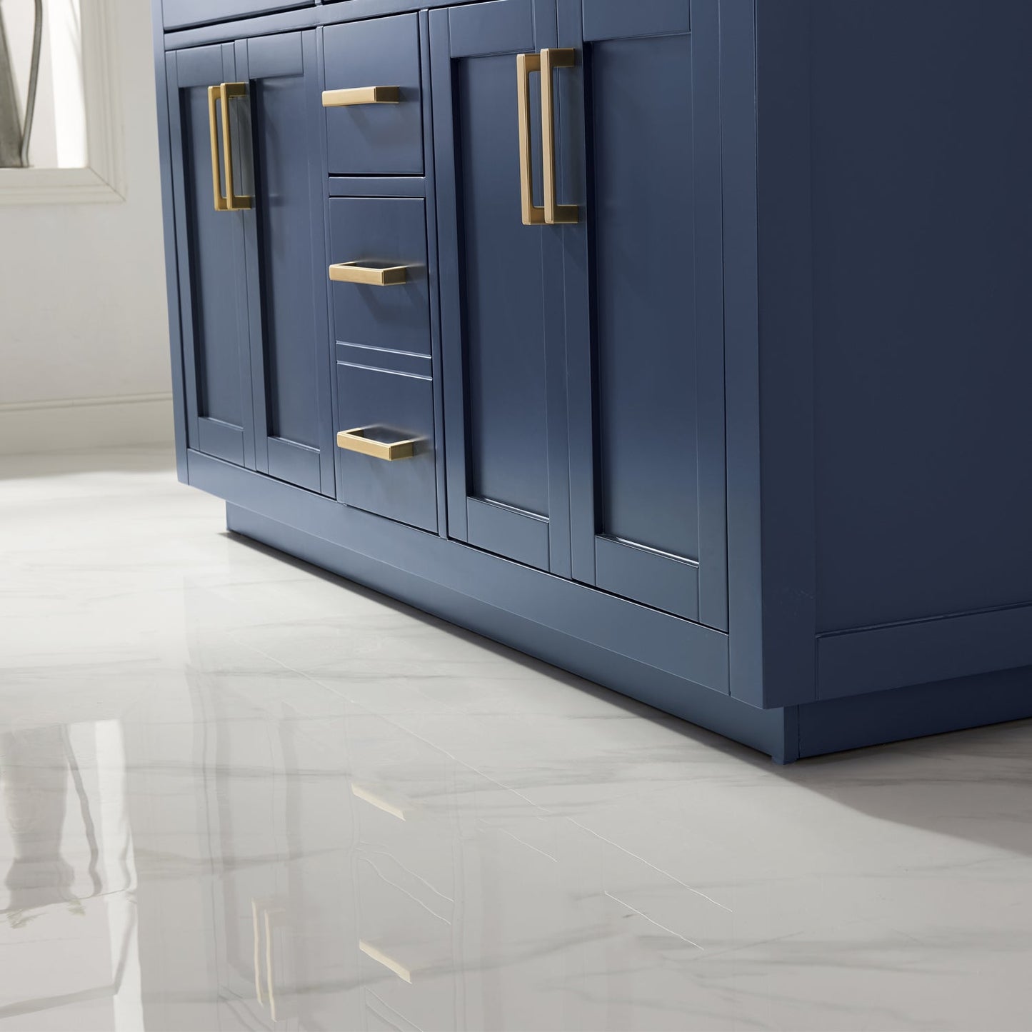Ivy 60" Double Bathroom Vanity Set in Royal Blue and Carrara White Marble Countertop without Mirror