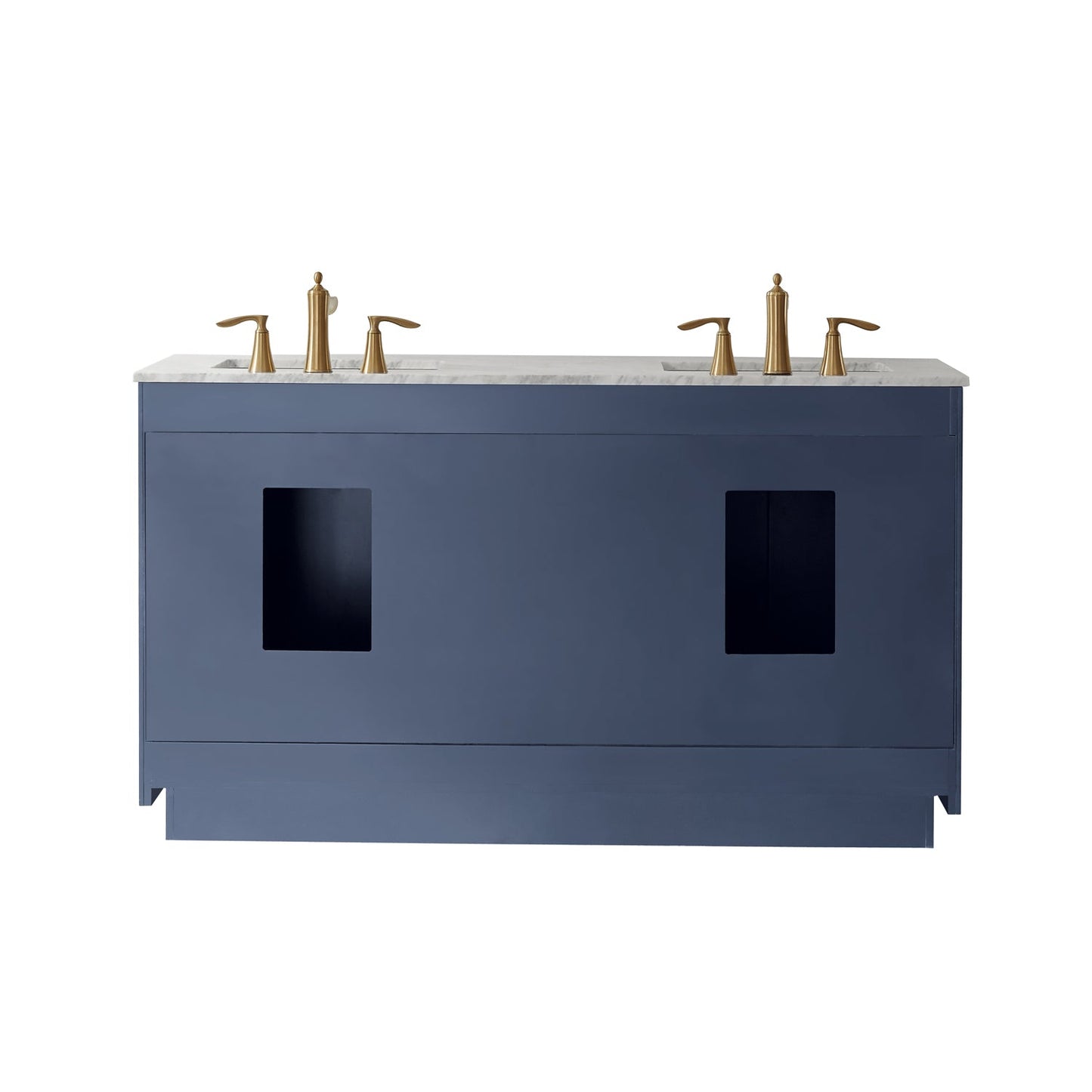 Ivy 60" Double Bathroom Vanity Set in Royal Blue and Carrara White Marble Countertop without Mirror