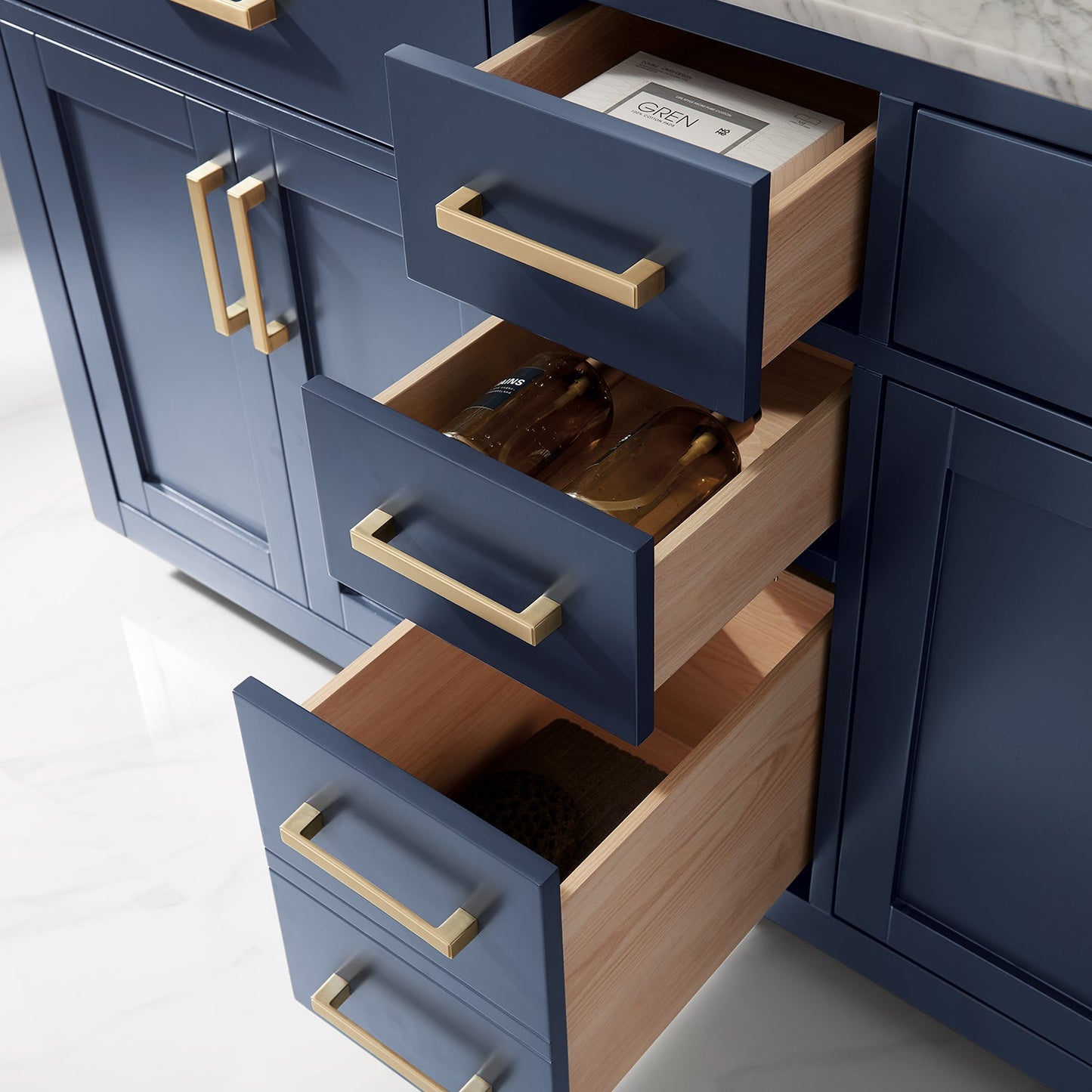 Ivy 60" Double Bathroom Vanity Set in Royal Blue and Carrara White Marble Countertop with Mirror
