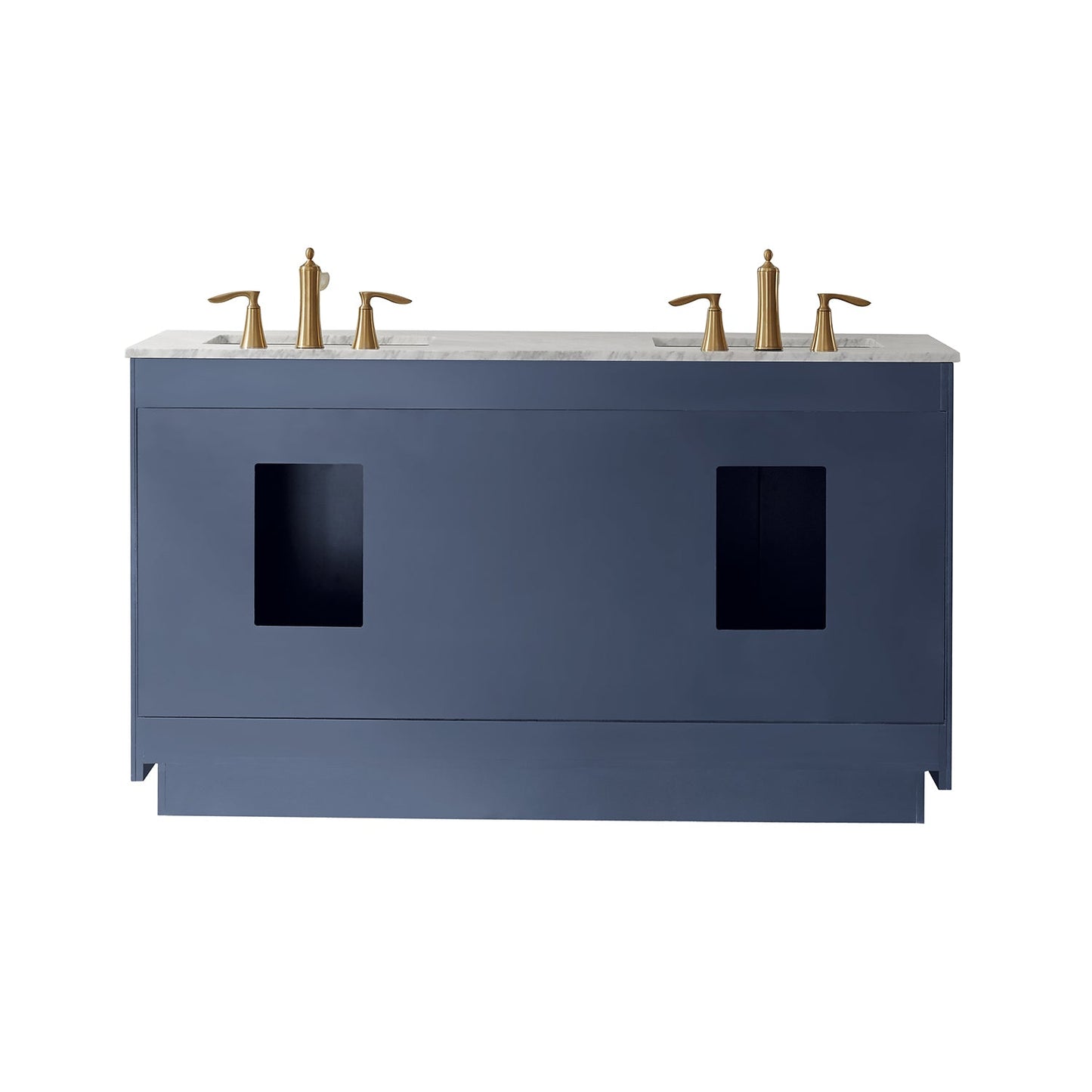 Ivy 60" Double Bathroom Vanity Set in Royal Blue and Carrara White Marble Countertop with Mirror