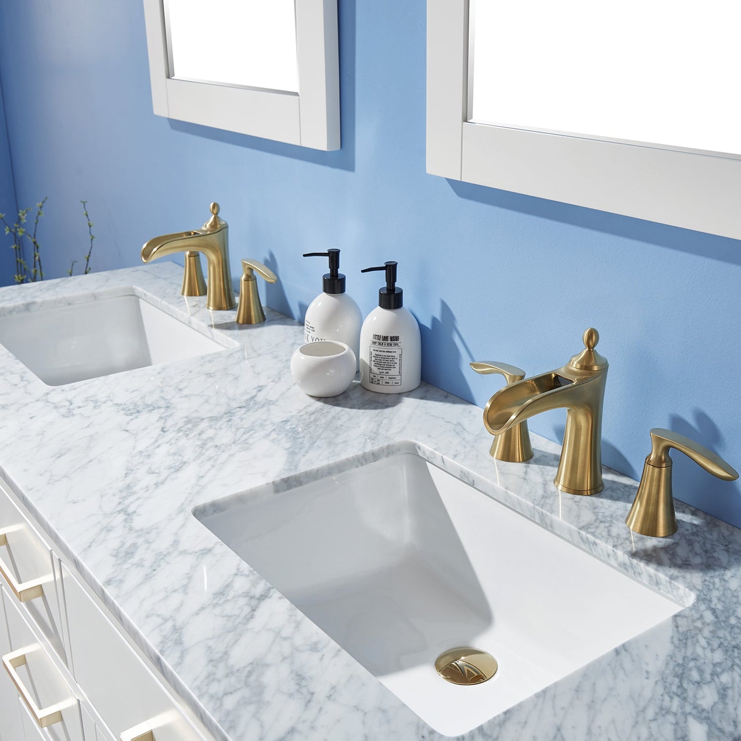 Ivy 60" Double Bathroom Vanity Set in White and Carrara White Marble Countertop with Mirror