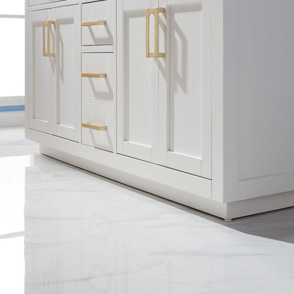 Ivy 60" Double Bathroom Vanity Set in White and Carrara White Marble Countertop with Mirror