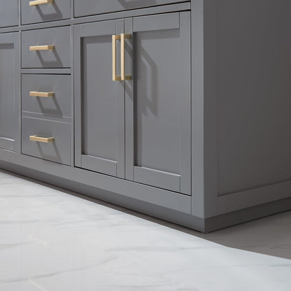 Ivy 72" Double Bathroom Vanity Set in Gray and Carrara White Marble Countertop with Mirror