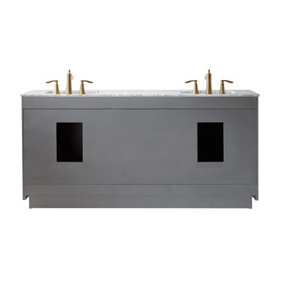Ivy 72" Double Bathroom Vanity Set in Gray and Carrara White Marble Countertop with Mirror